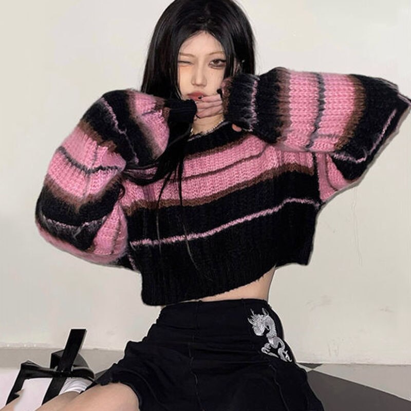 Pink black striped clearance sweater