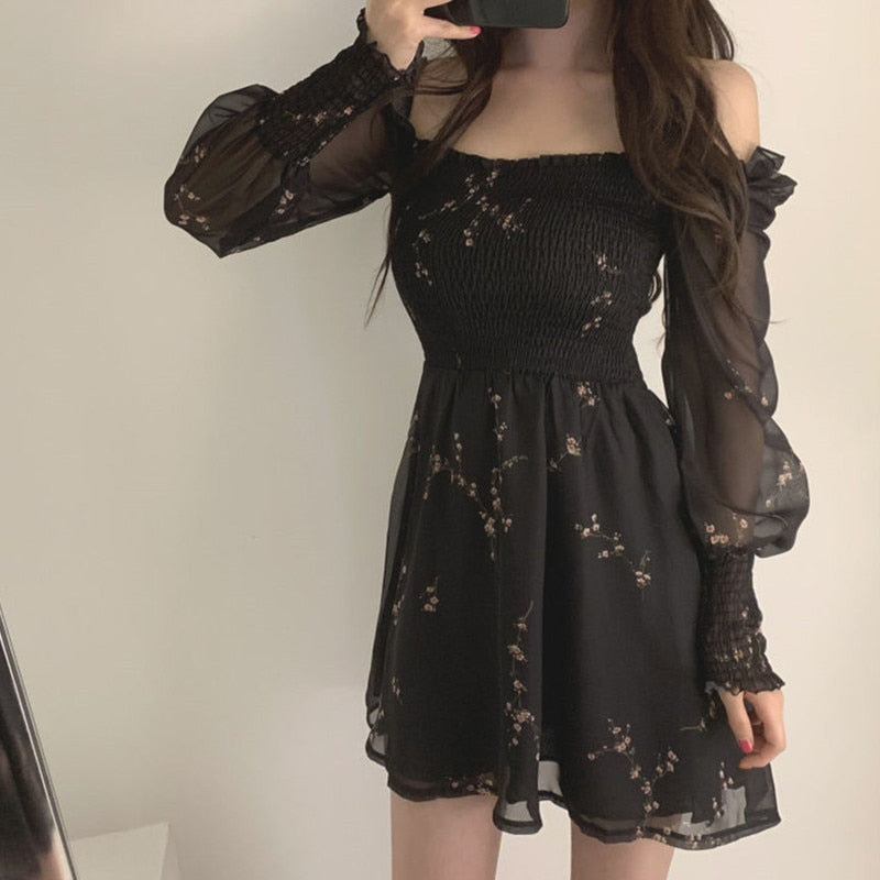 Black Long Sleeve Poofy Dress