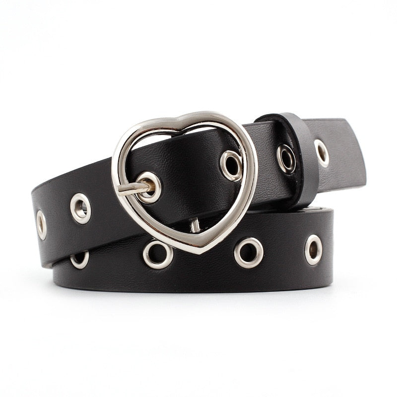 'Heart Breaker' Black Fake Leather Heart Buckle Belt