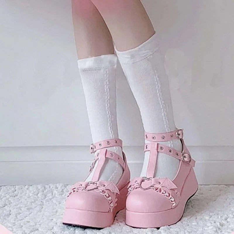 Pink Black PU Lolita Kawaii Shoes Rags n Rituals