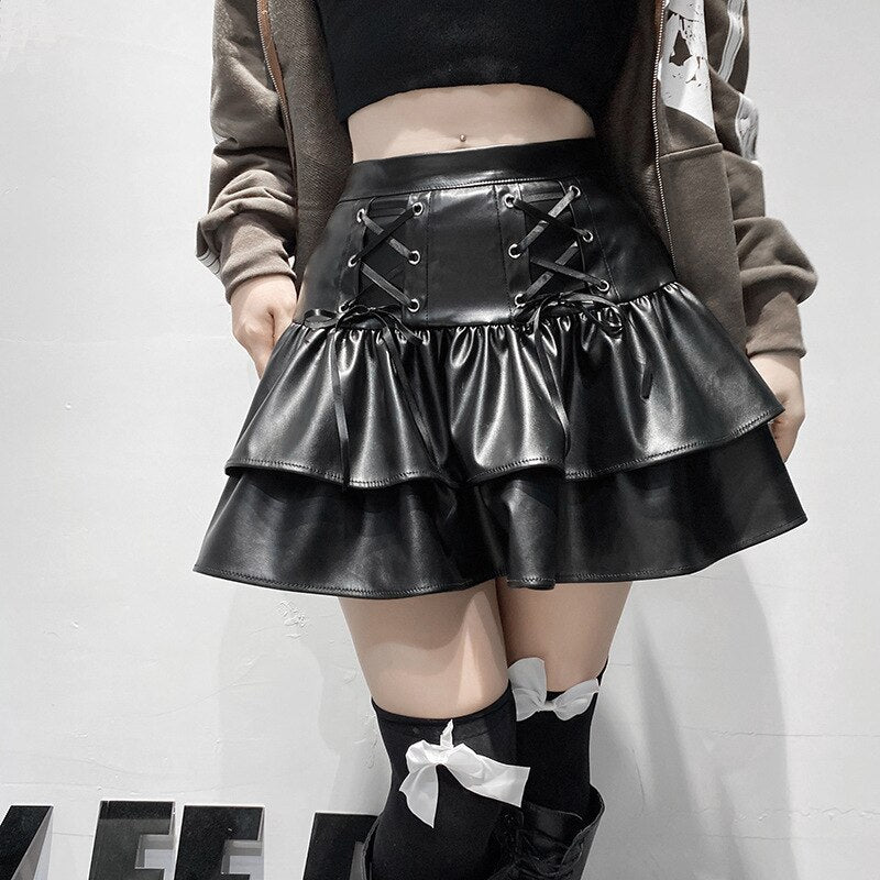 High waisted outlet pleated leather skirt