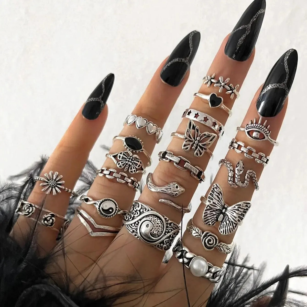 21pcs Goth Boho Ring Set