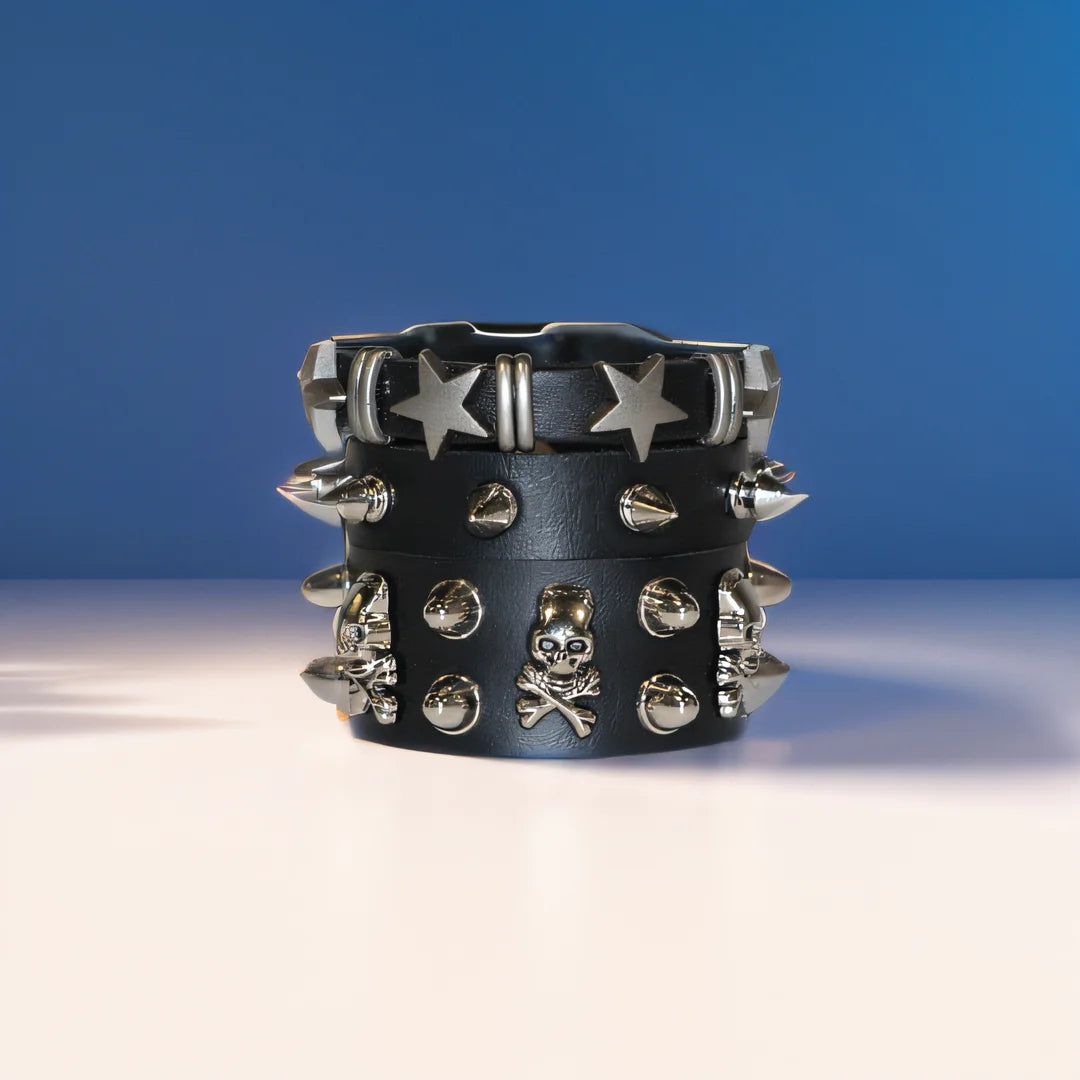 Goth Punk Alt Star Skull Bracelet Set