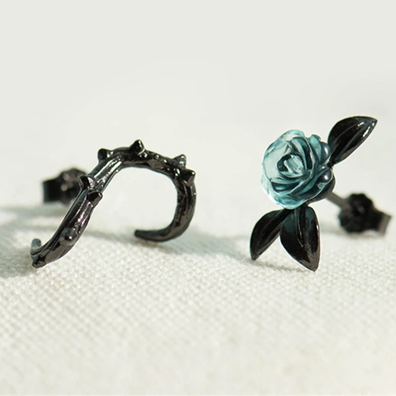 Thorn Rose Flower Stud Earrings