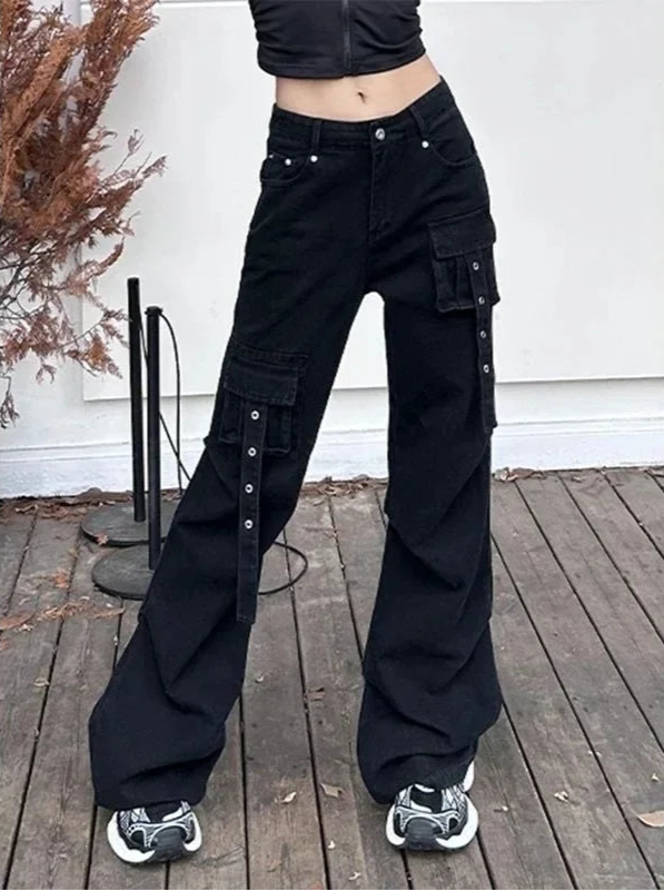 Grunge Goth Dark Black High-Waisted Pants