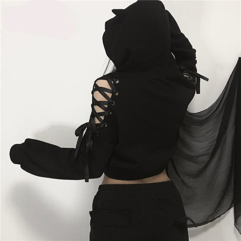 Cat ears lace up sweatshirt hot sale