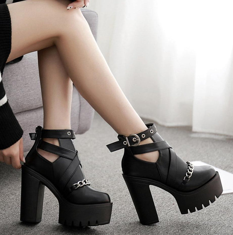 'Mortuary' Gothic Platform Chain Ankles Boots at $56.99 USD l Rags n ...