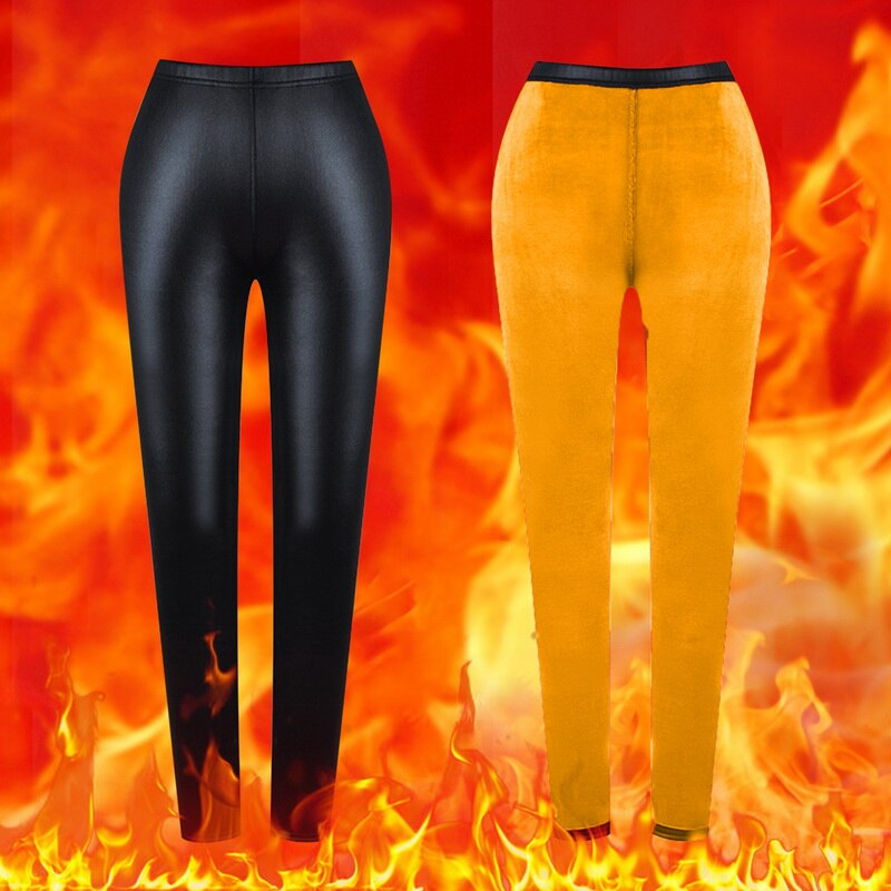 Faux Leather Leggings with Thermal Fleece Inner, Women Leather