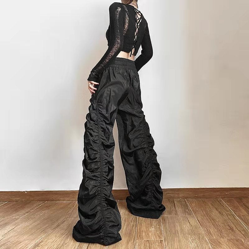 'Darker' Black Baggy Cargo Pants Grunge Y2K Style