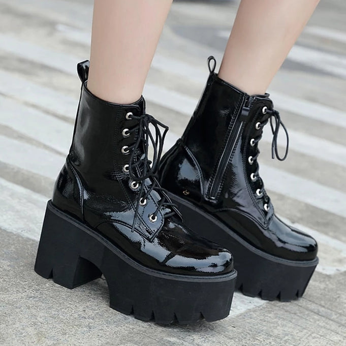 Black lace clearance up platform boots