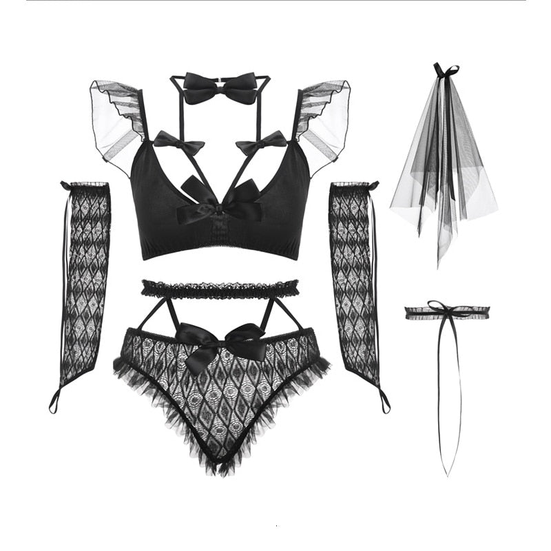 Temptation' Black or white lace gothic underwear set
