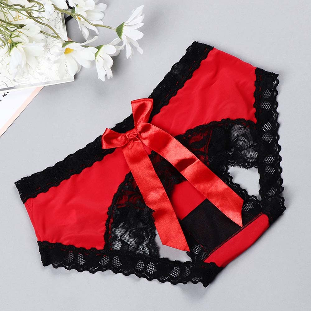 Women Sexy Lingerie Erotic Thong Open Crotch Panties Lace Bow T