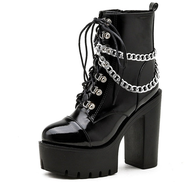 'Crying out Loud' Black Alt Gothic Chain Ankle Boots at $55.99 USD l ...