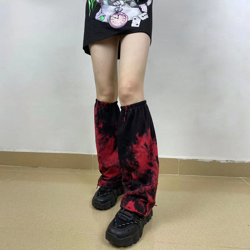 Rags n Rituals Red and Black Tie Dye Leg Warmers at $19.99 USD