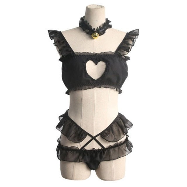 Heart and Soul Black or white Grunge Heart Cut Out Lolita