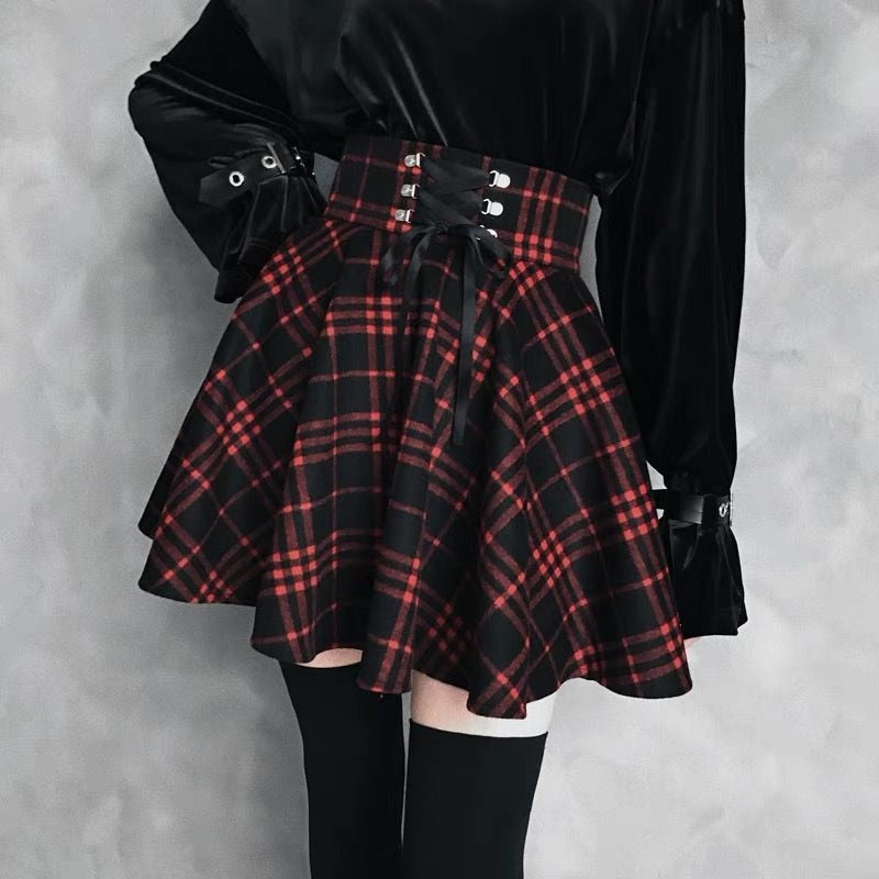 Red and deals black plaid skirt