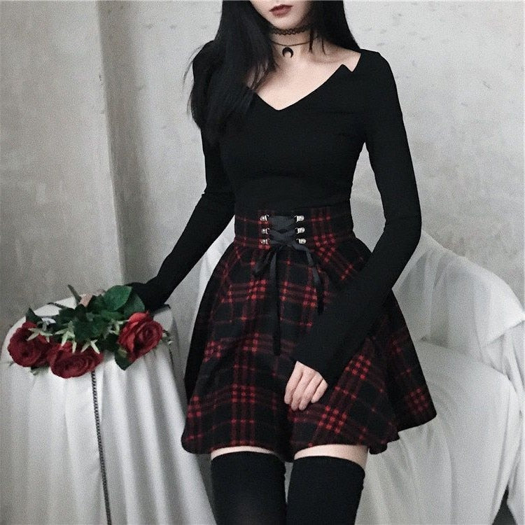 Gray and shop red plaid skirt