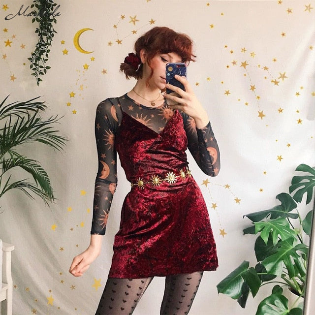 Star and moon mesh dress sale